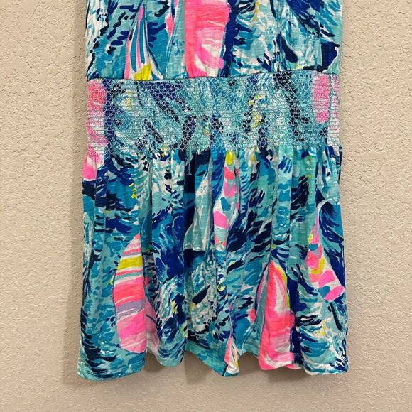 LILLY PULITZER Tideline Mini Dress Sparking Blue Sleeveless Smocked Summer - Picture 9 of 15